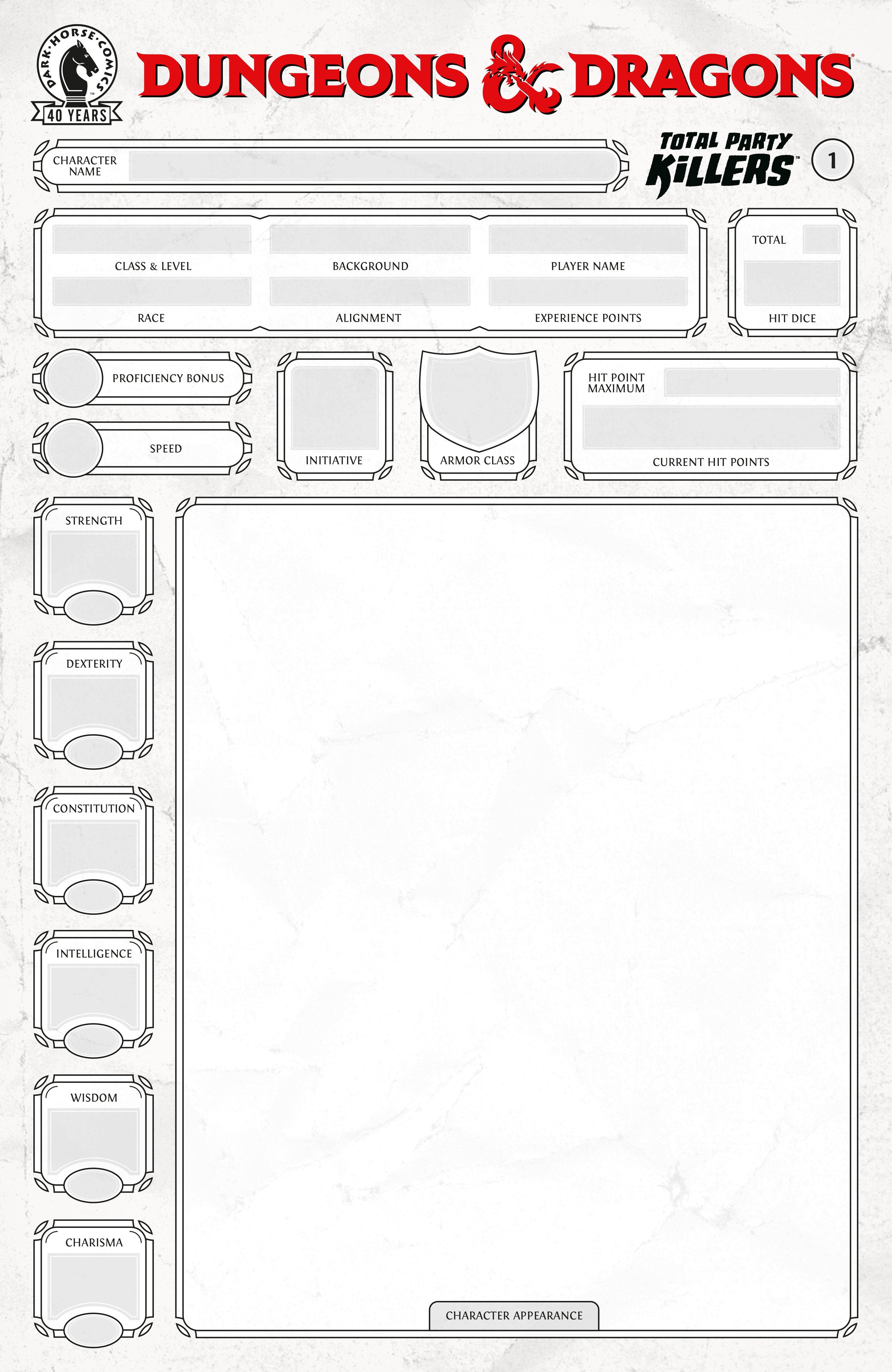 DUNGEONS & DRAGONS: TOTAL PARTY KILLERS #1 (CVR E) (BLANK COVER-CHARACTER SHEET)