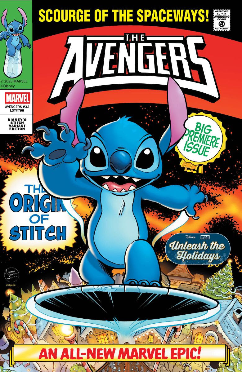 AVENGERS #33 LUCIANO VECCHIO DISNEY STITCH UNLEASH THE HOLIDAYS VARIANT
