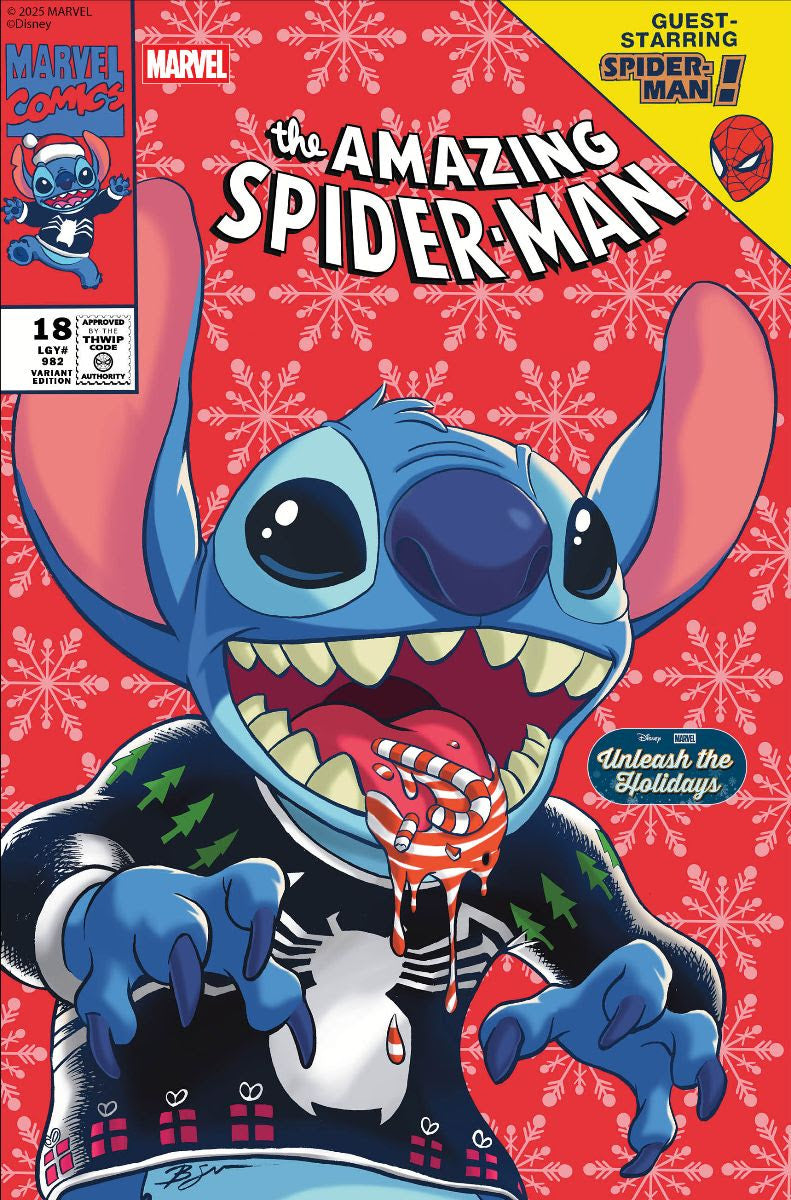 AMAZING SPIDER-MAN #18 BEN SU DISNEY STITCH UNLEASH THE HOLIDAYS VARIANT